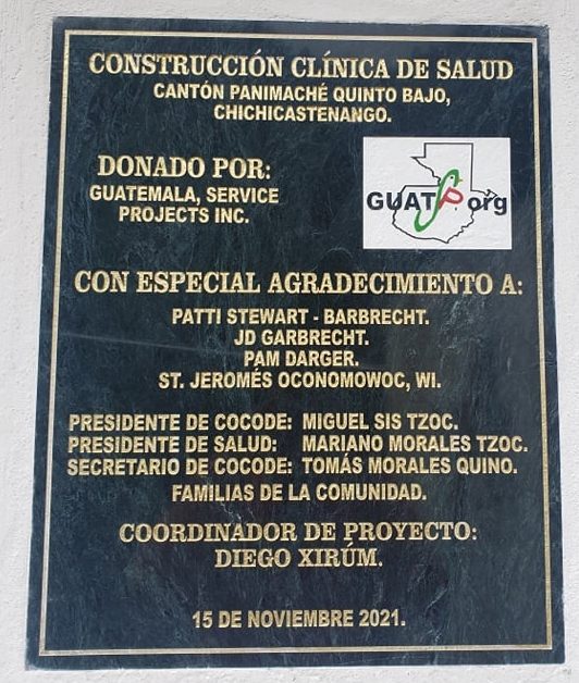 Plaque on the clinic in Panimache Quinto Bajo